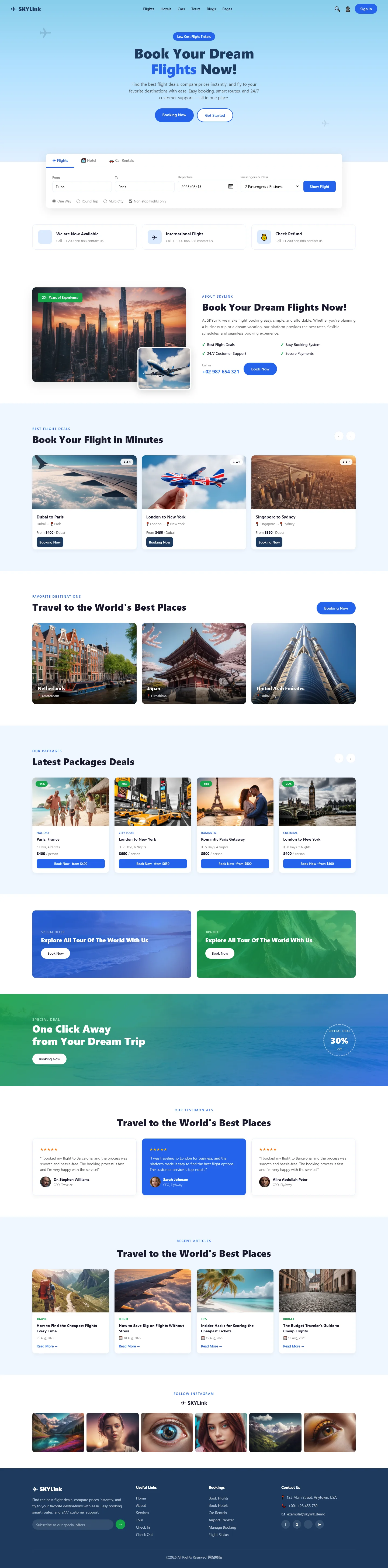 SKYLink | Travel & Tourism — Free HTML5 Tailwind CSS Website Template Preview