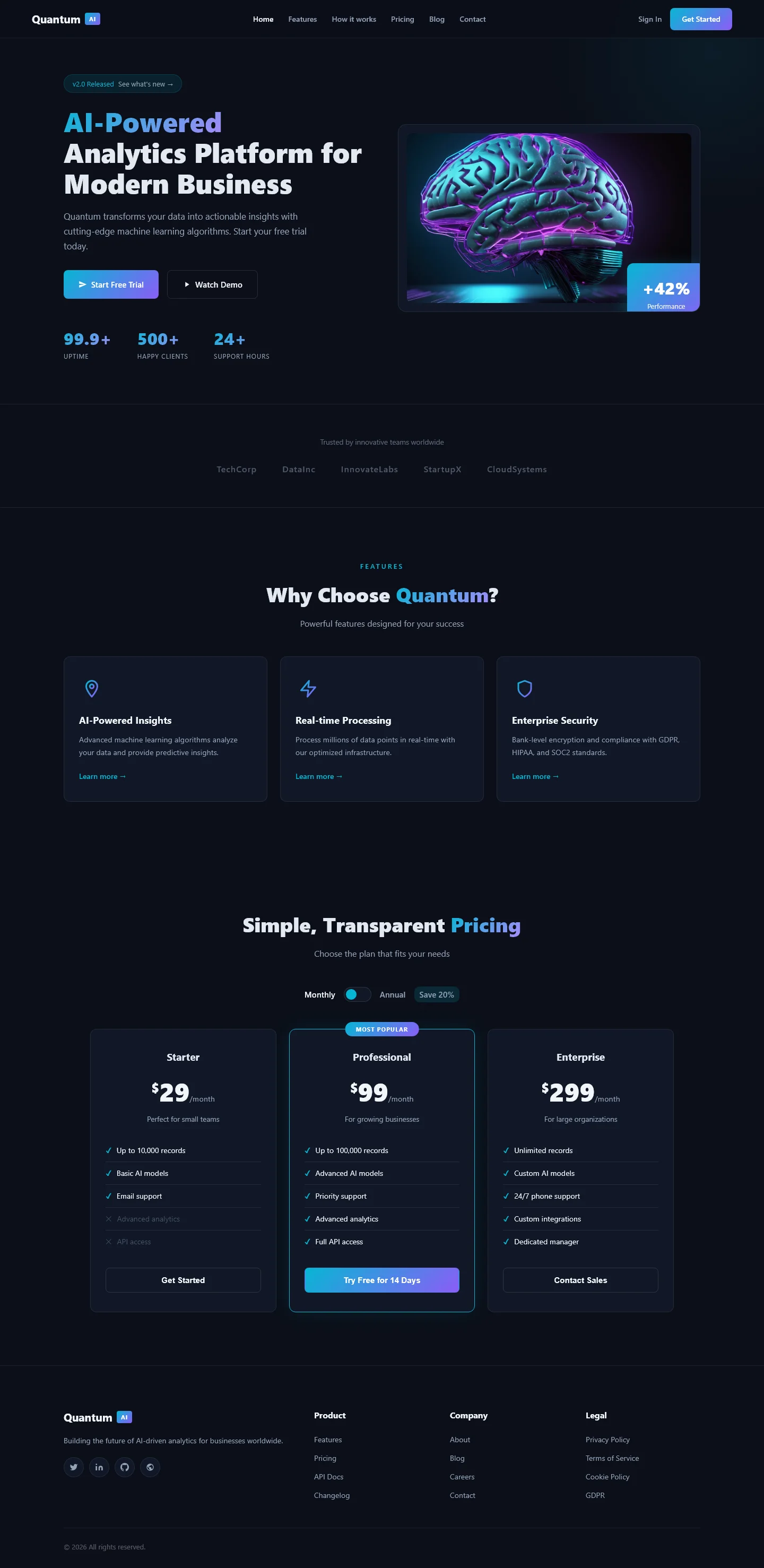 Quantum AI - Machine Learning Solutions | IT और सॉफ़्टवेयर — Free HTML5 Tailwind CSS Website Template Preview