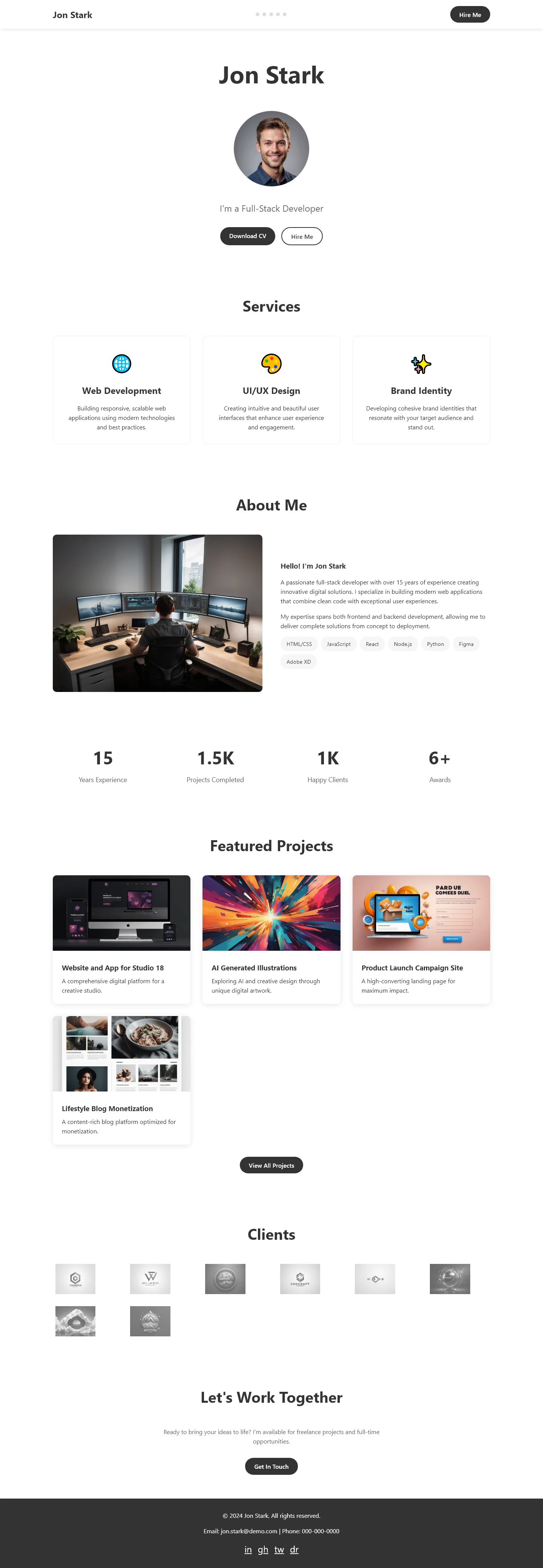 Jon Stark | Creative & Media — Free HTML5 Tailwind CSS Website Template Preview