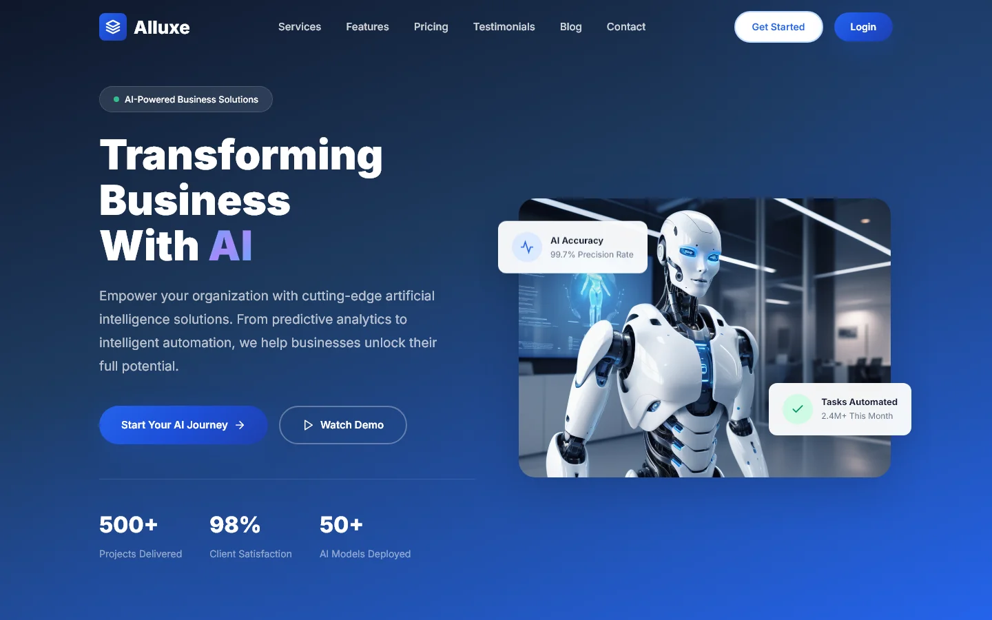 Alluxe: Transforming Business with AI | IT और सॉफ़्टवेयर — Free IT & Software Website Template | HTML5 Tailwind CSS