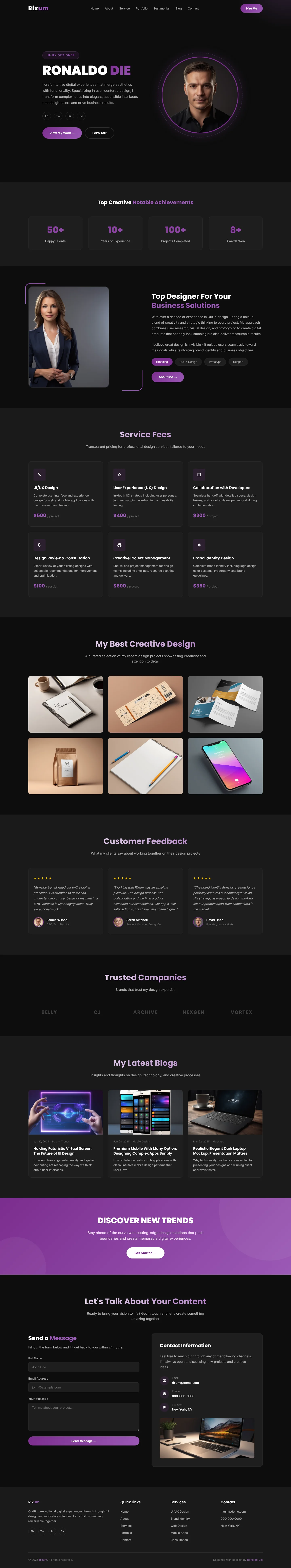 Rixum - Personal Portfolio | Creative & Media — Free HTML5 Tailwind CSS Website Template Preview