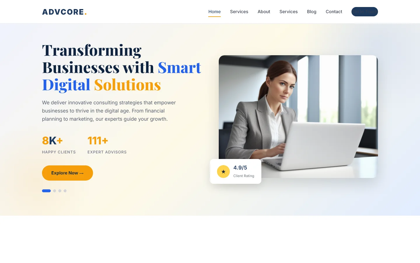 Advcore: Transforming Businesses with Strategy | बिज़नेस और कंसल्टिंग — Free Business & Consulting Website Template | HTML5 Tailwind CSS