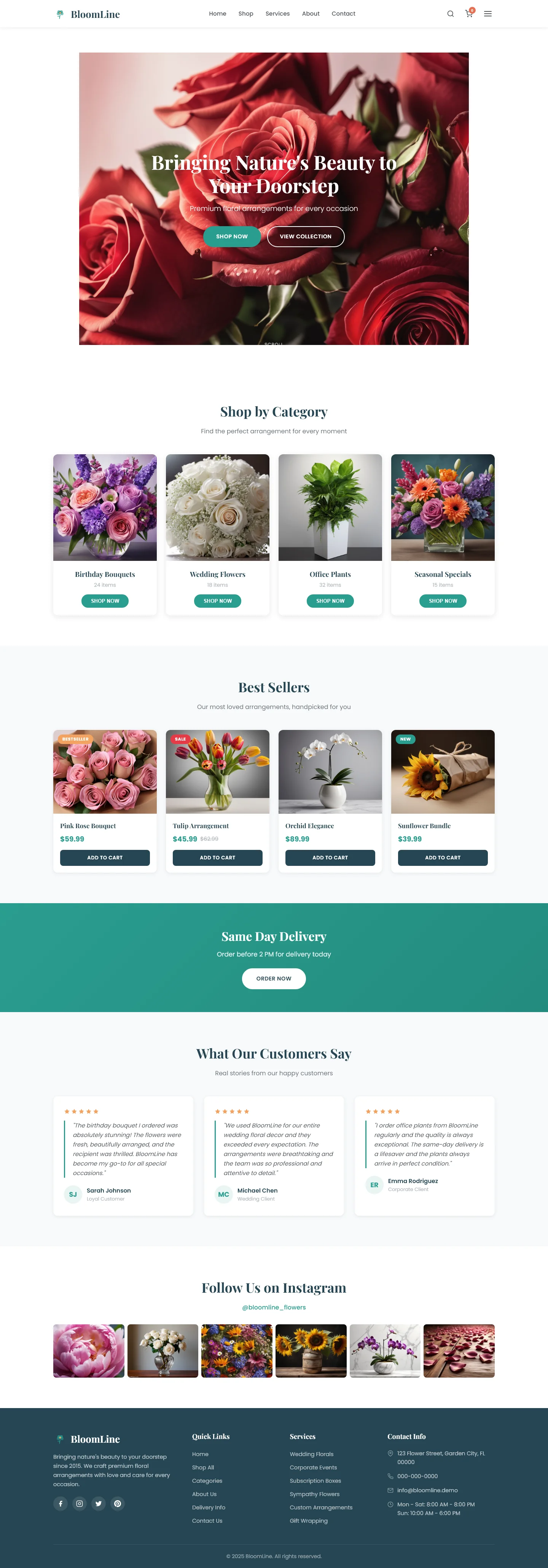 BloomLine - Florist | Home Services — Free HTML5 Tailwind CSS Website Template Preview