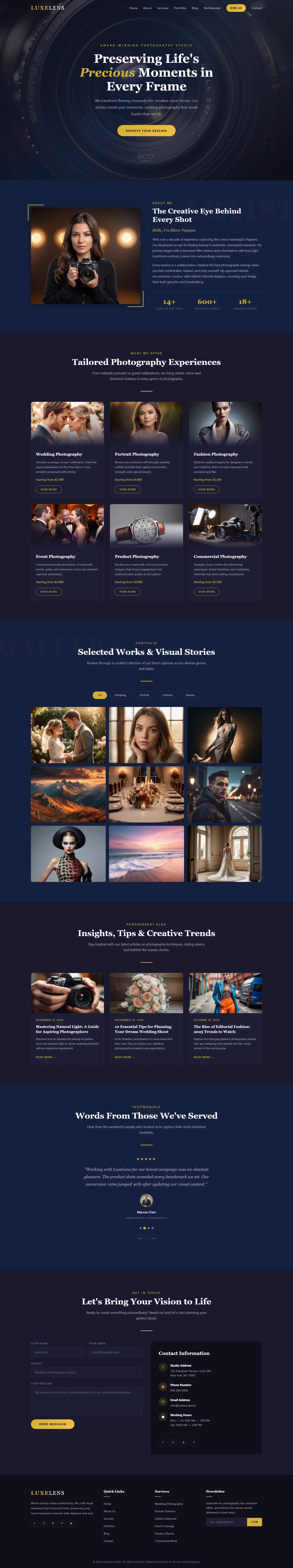 LuxeLens - Preserving Life's Precious Moments | फ़ोटोग्राफ़ी — Free HTML5 Tailwind CSS Website Template Preview