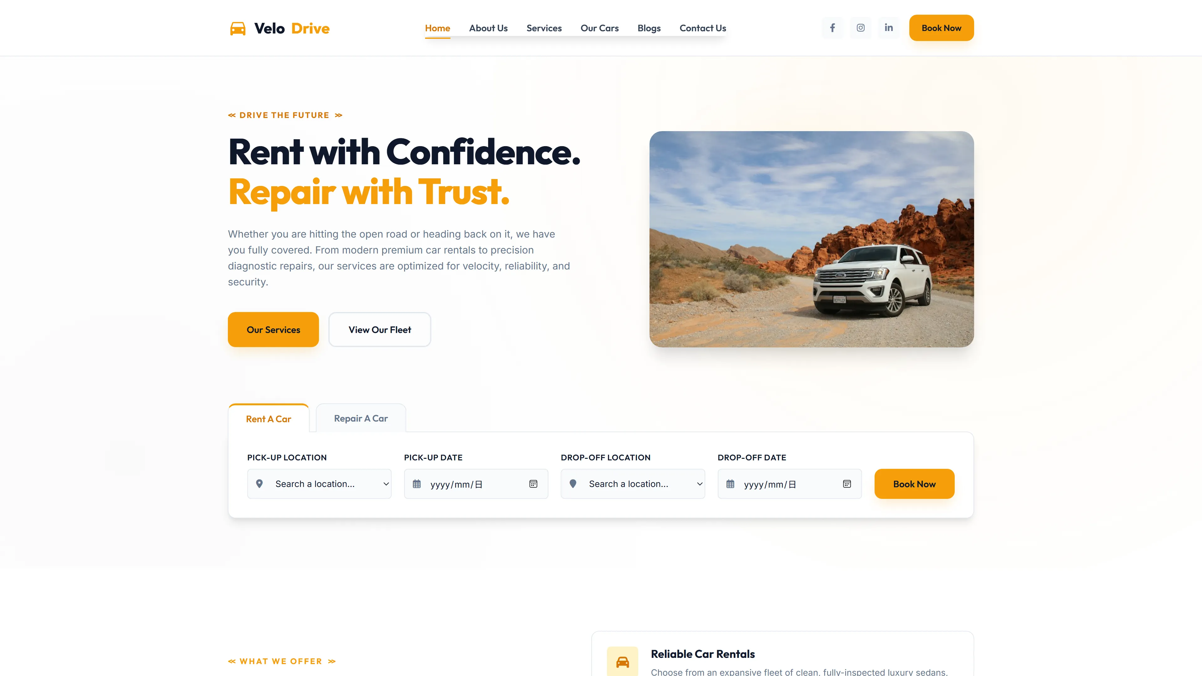 VeloDrive | Automotive Rental & Repair Template