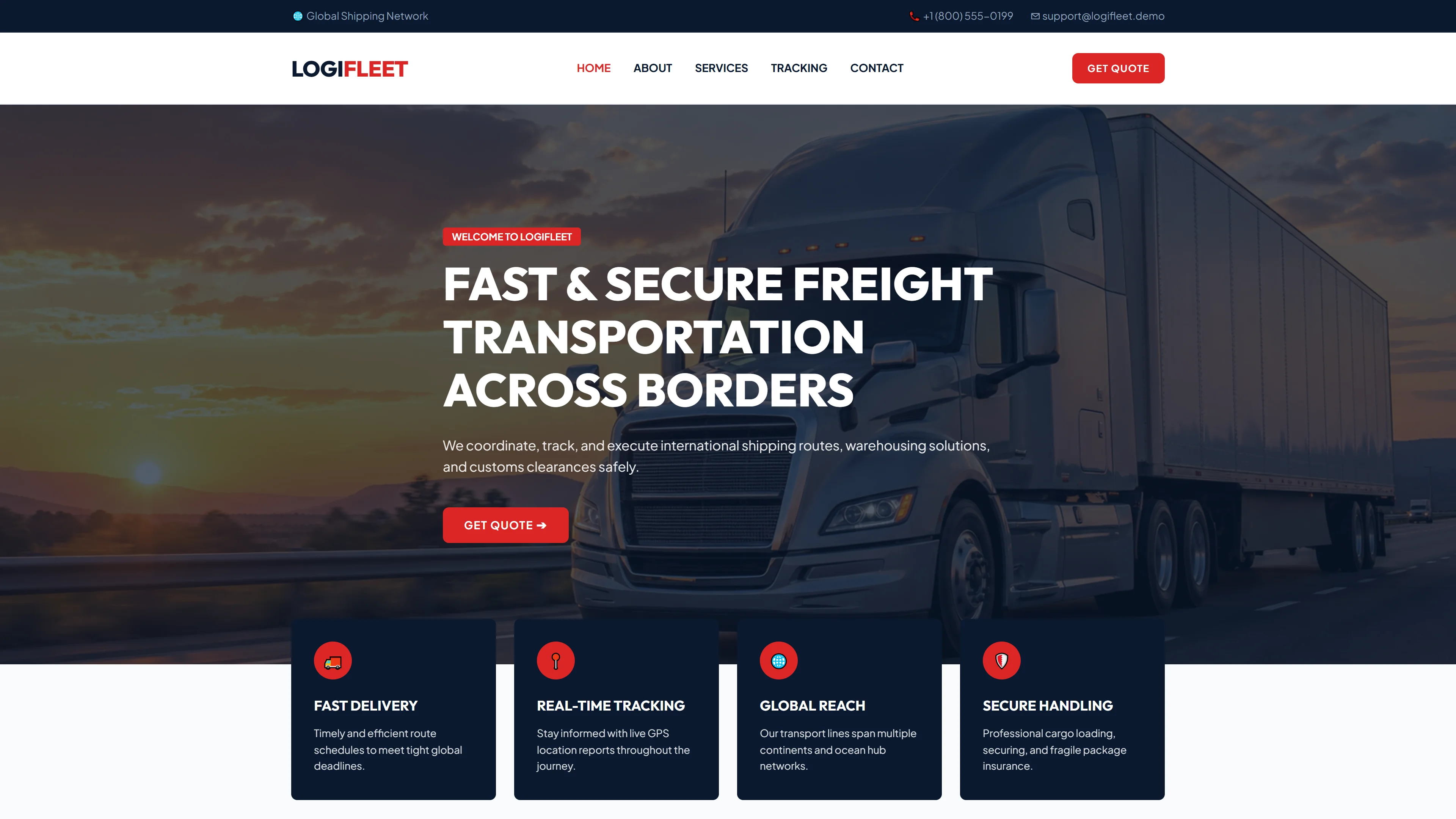 LogiFleet - Fast & Secure Freight Transportation Across Borders | Logistics & Shipping — Free Logistics & Shipping Website Template | HTML5 Tailwind CSS