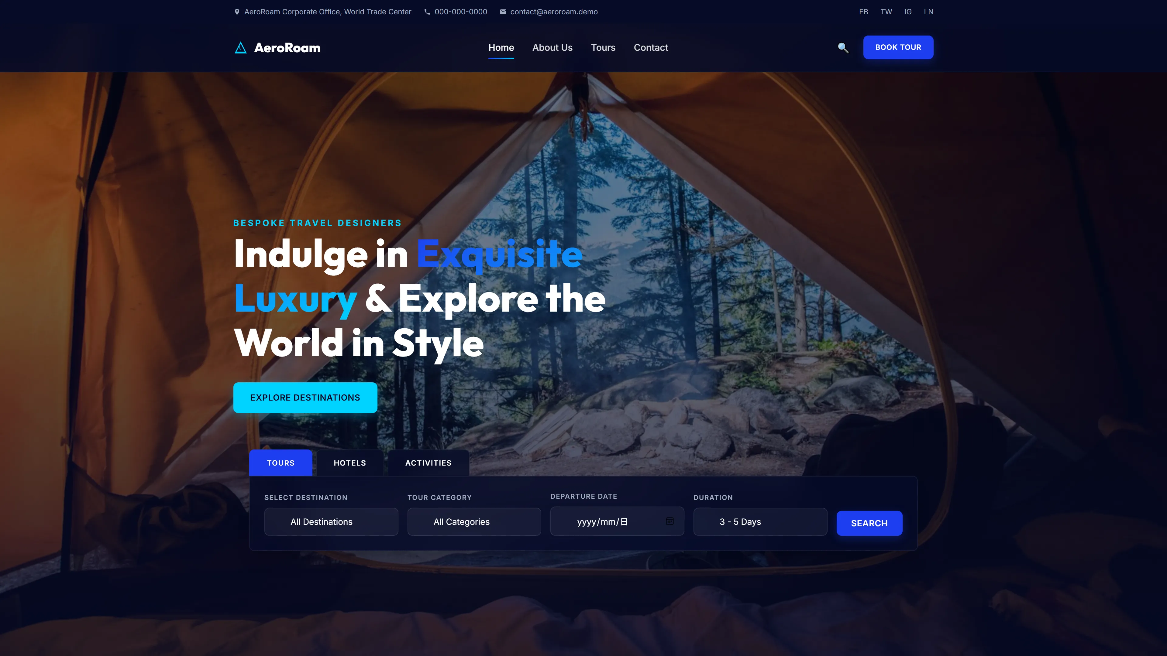 AeroRoam | Luxury Travel Website Template — Free Travel & Tourism Website Template | HTML5 Tailwind CSS
