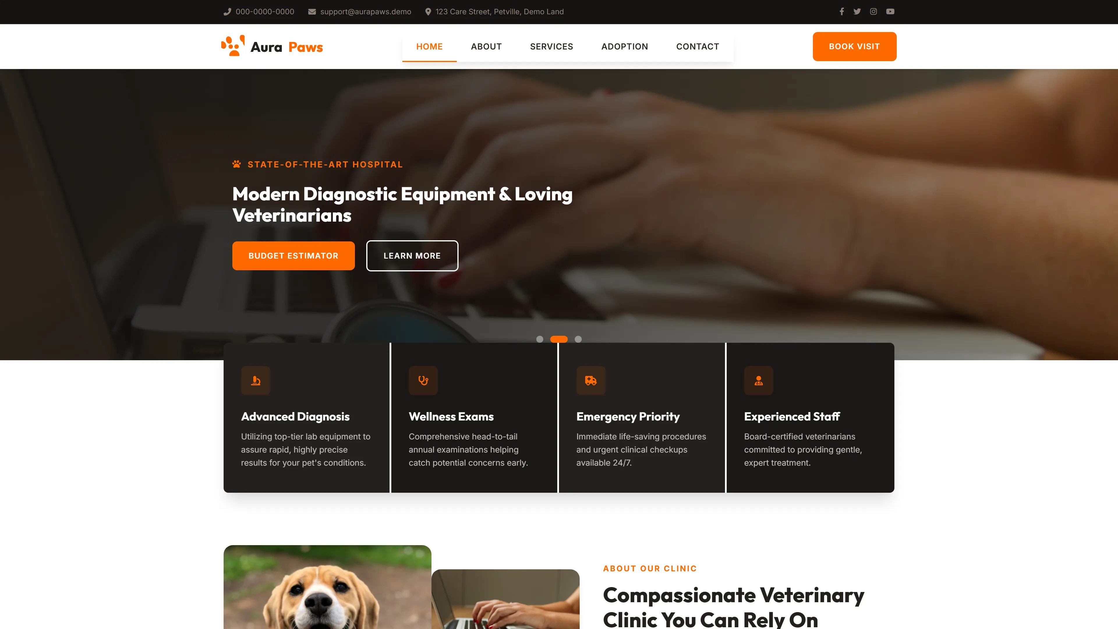 AuraPaws | Veterinary Clinic Website Template — Free Healthcare Website Template | HTML5 Tailwind CSS