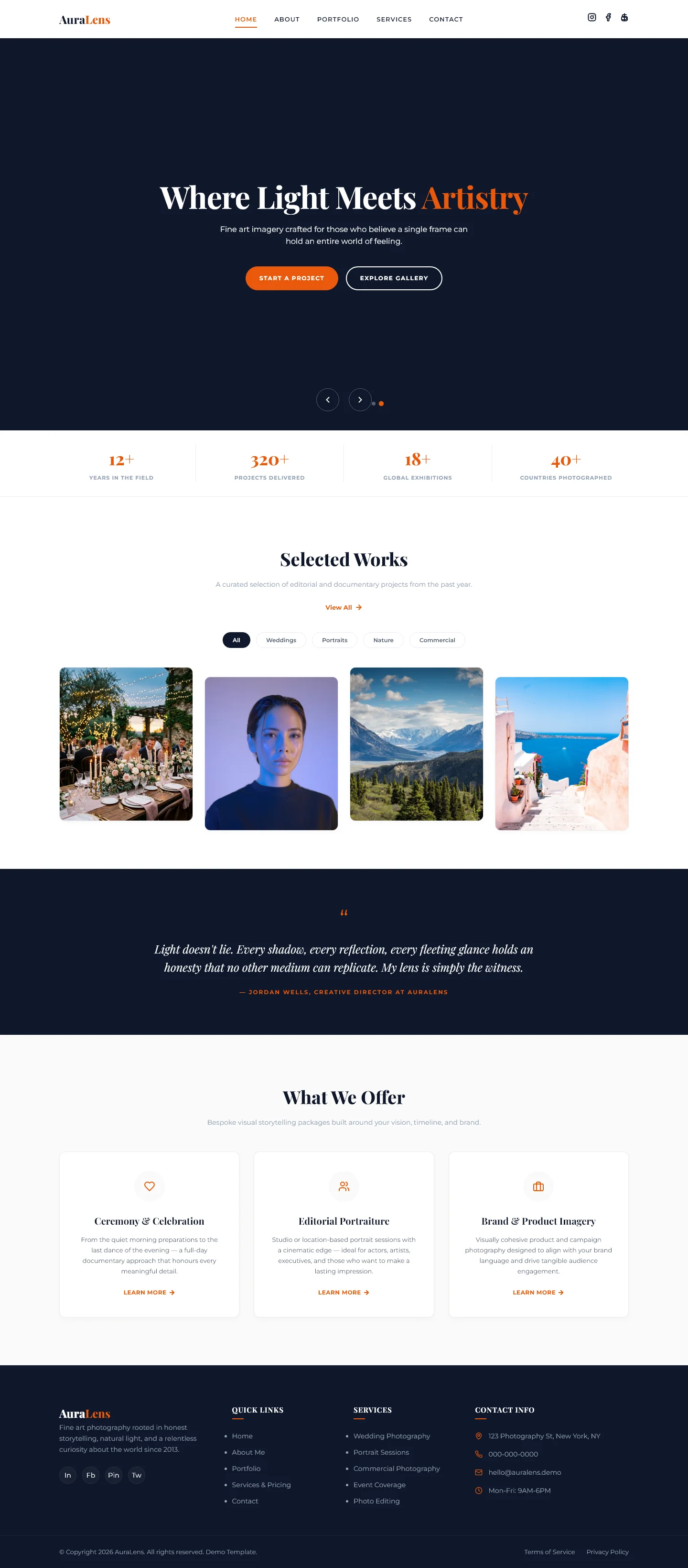 AuraLens | फ़ोटोग्राफ़ी — Free HTML5 Tailwind CSS Website Template Preview