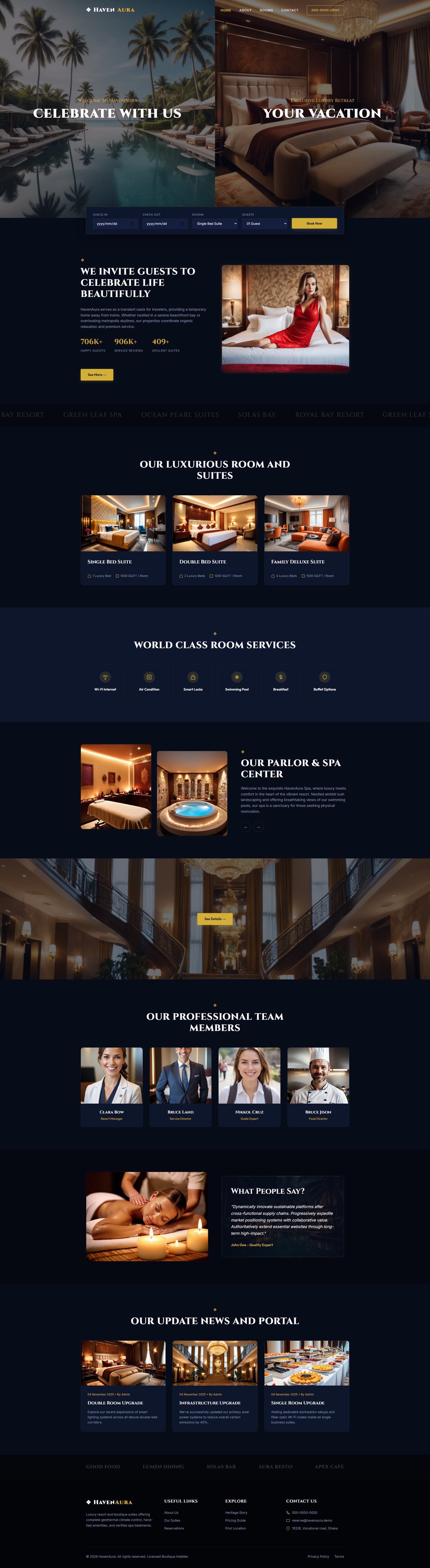HavenAura | Hotel & Hospitality — Free HTML5 Tailwind CSS Website Template Preview