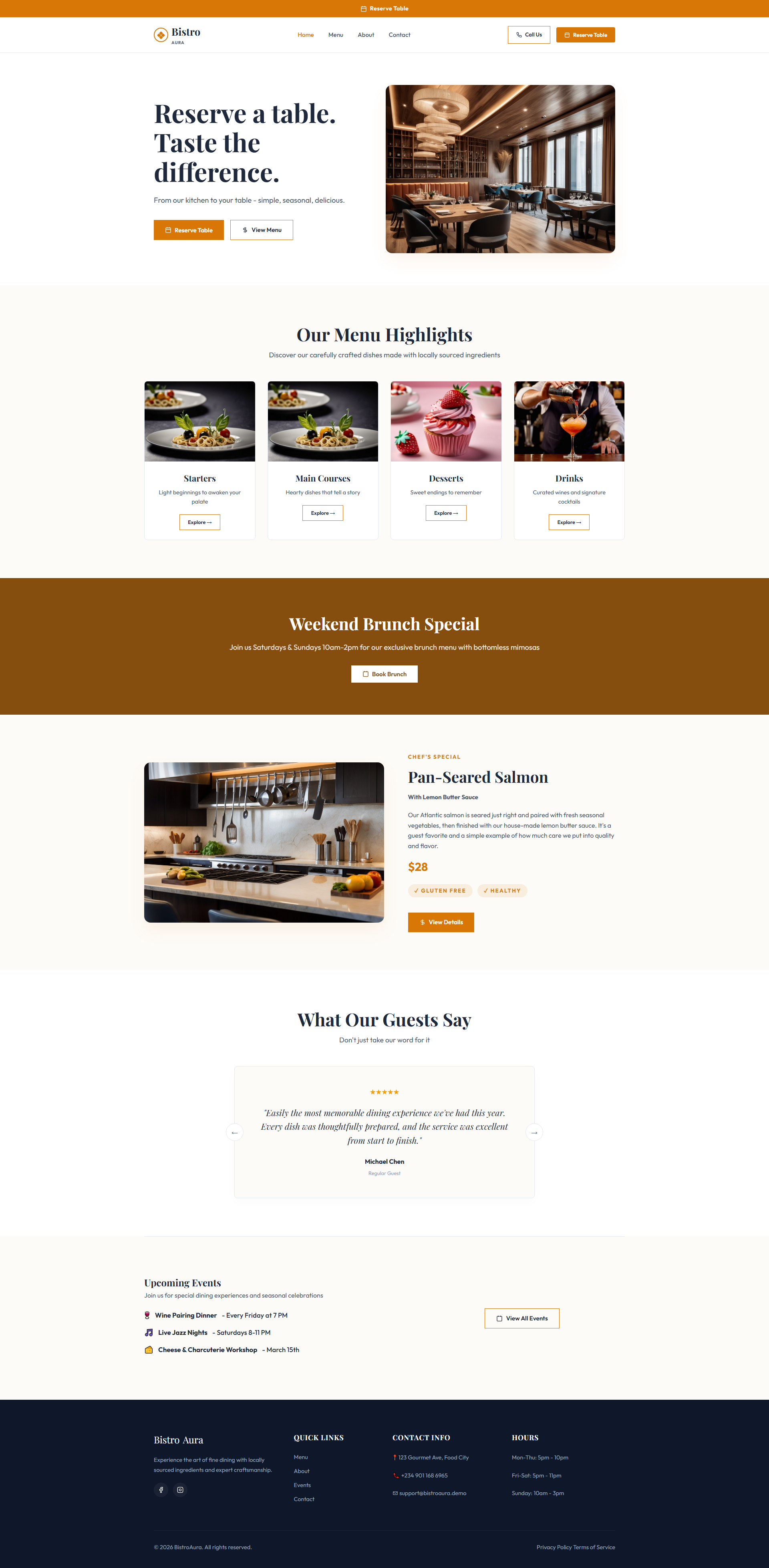 BistroAura - Restaurant | रेस्तरां और फ़ूड — Free HTML5 Tailwind CSS Website Template Preview