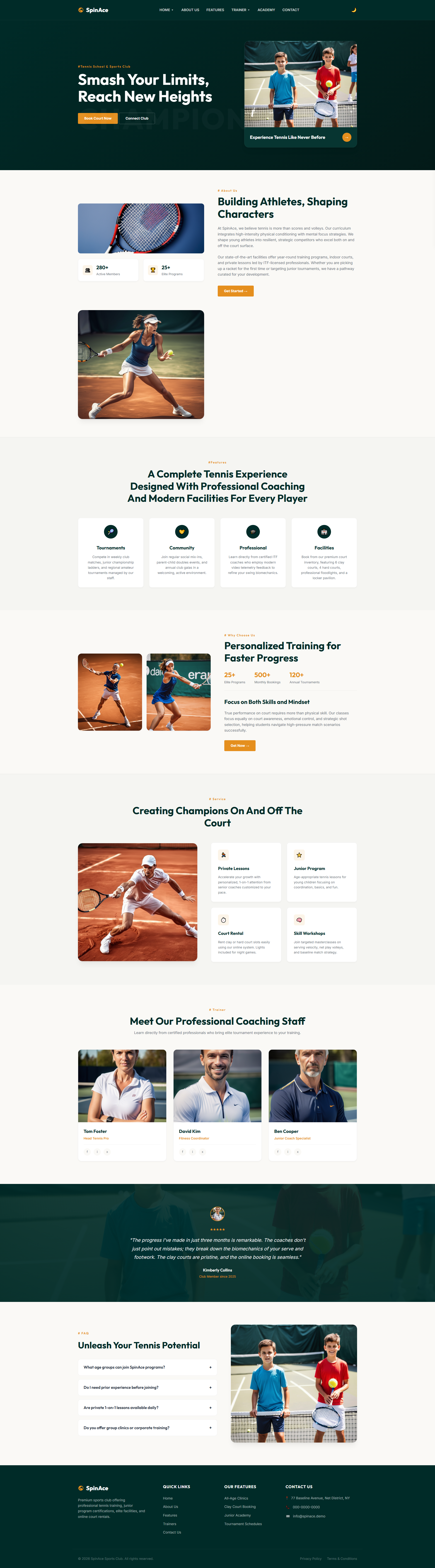 SpinAce: Smash Your Limits, Reach New Heights | Fitness & Sports — Free HTML5 Tailwind CSS Website Template Preview