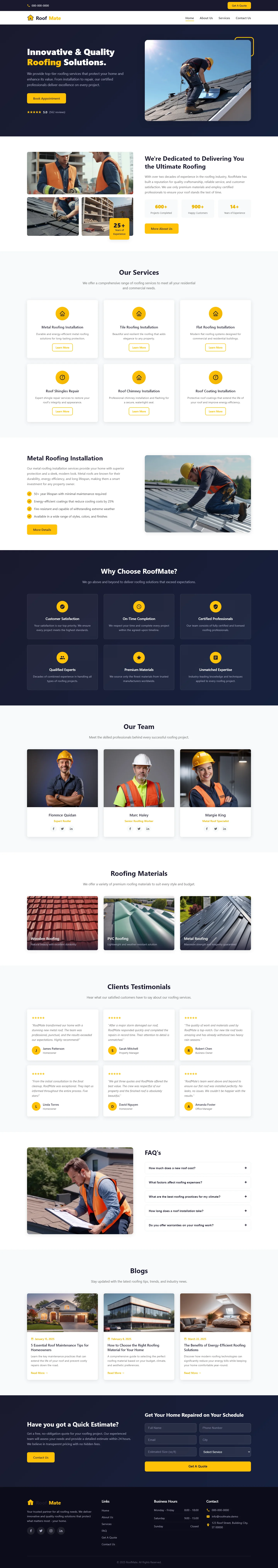 RoofMate: Innovative & Quality Roofing Solutions | Real Estate & Construction — Free HTML5 Tailwind CSS Website Template Preview