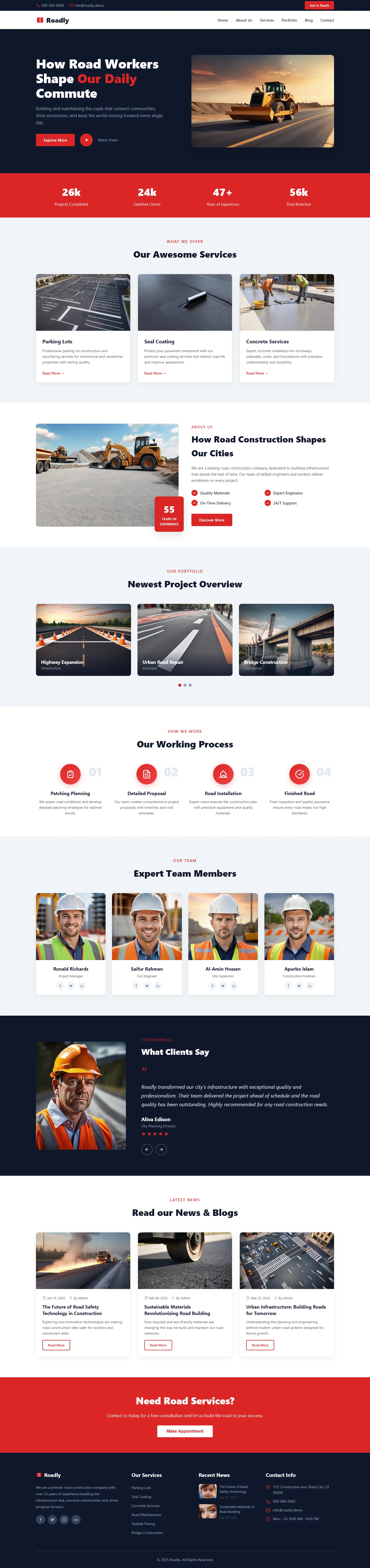 Roadly: How Road Workers Build the Future | Real Estate & Construction — Free HTML5 Tailwind CSS Website Template Preview