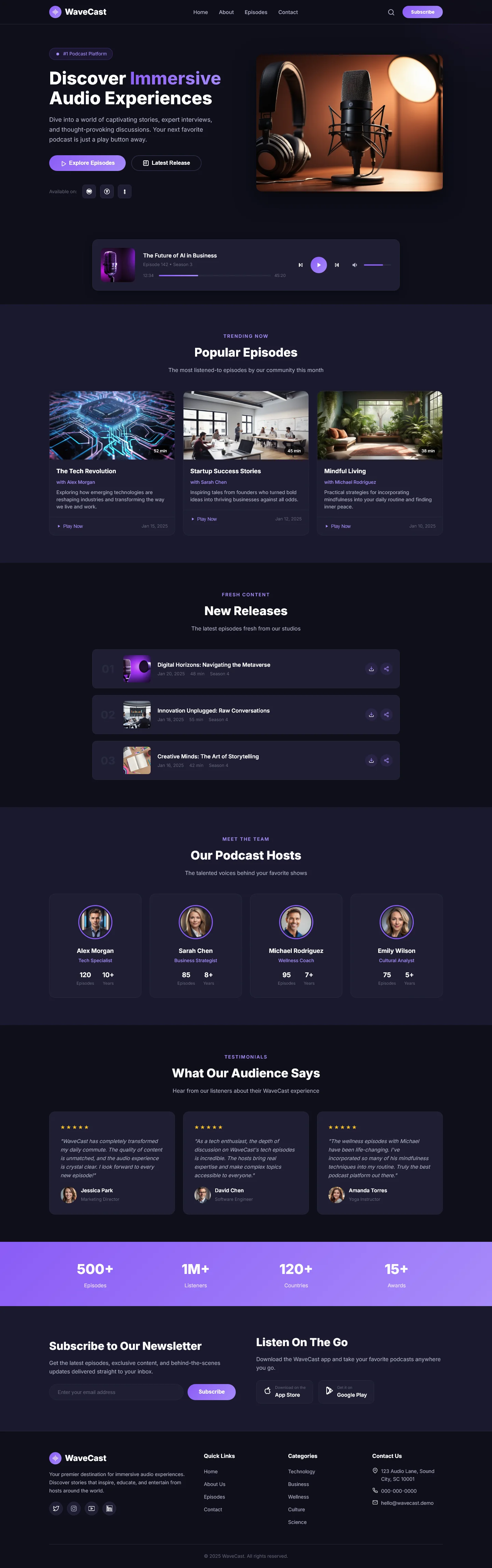 Welcome to WaveCast | Creative & Media — Free HTML5 Tailwind CSS Website Template Preview