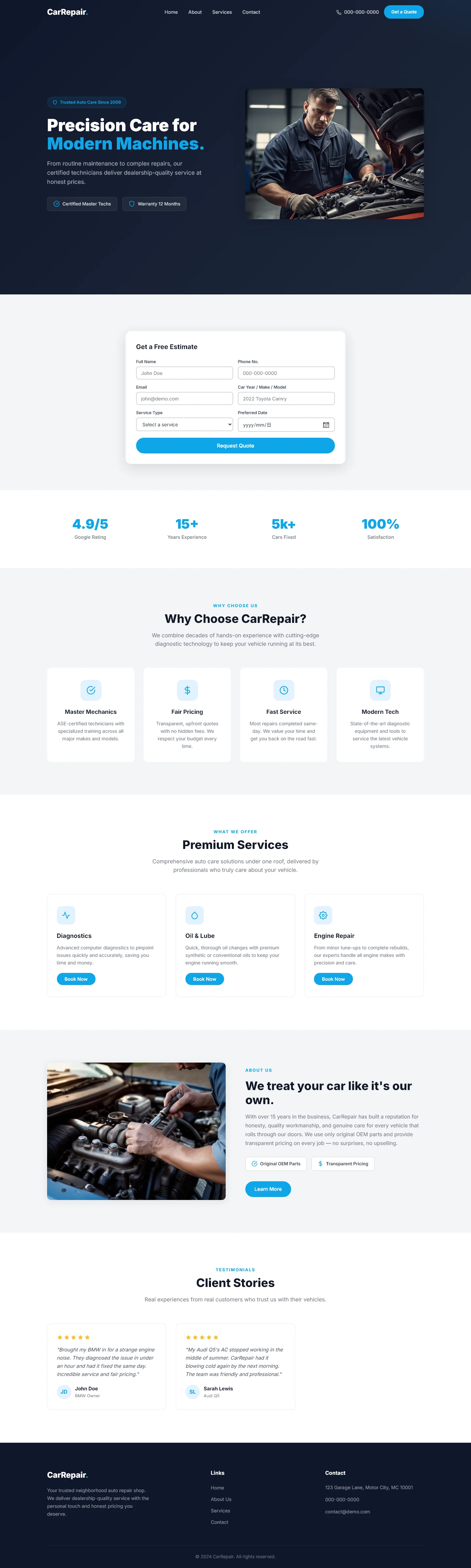 CarRepair: Precision Care for Your Vehicle | Automotive — Free HTML5 Tailwind CSS Website Template Preview