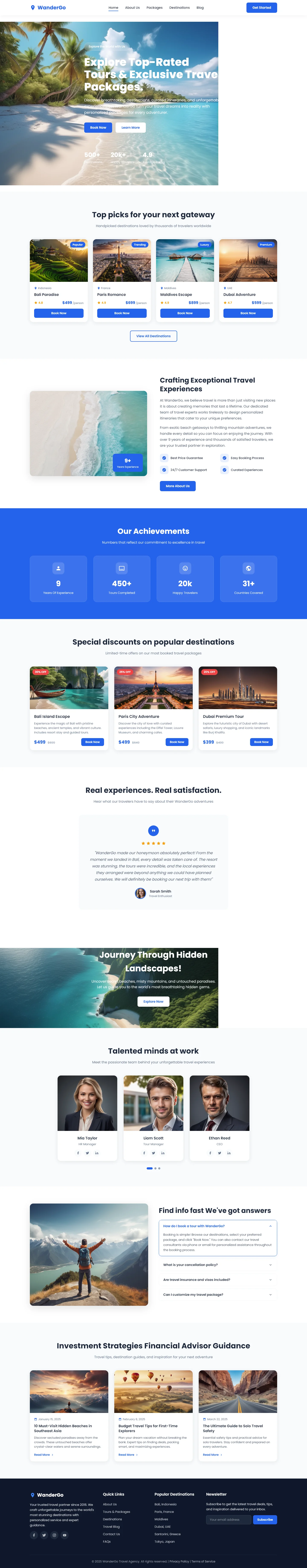 WanderGo - Explore Top-Rated Tours & Exclusive Travel Packages | Travel & Tourism — Free HTML5 Tailwind CSS Website Template Preview