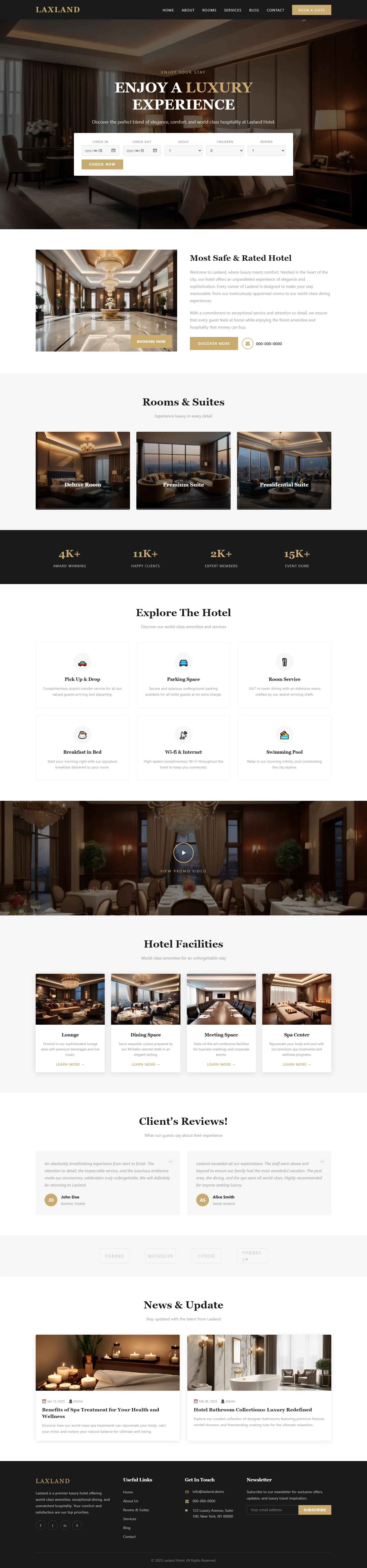 Laxland - Enjoy Your Stay | Hotel & Hospitality — Free HTML5 Tailwind CSS Website Template Preview