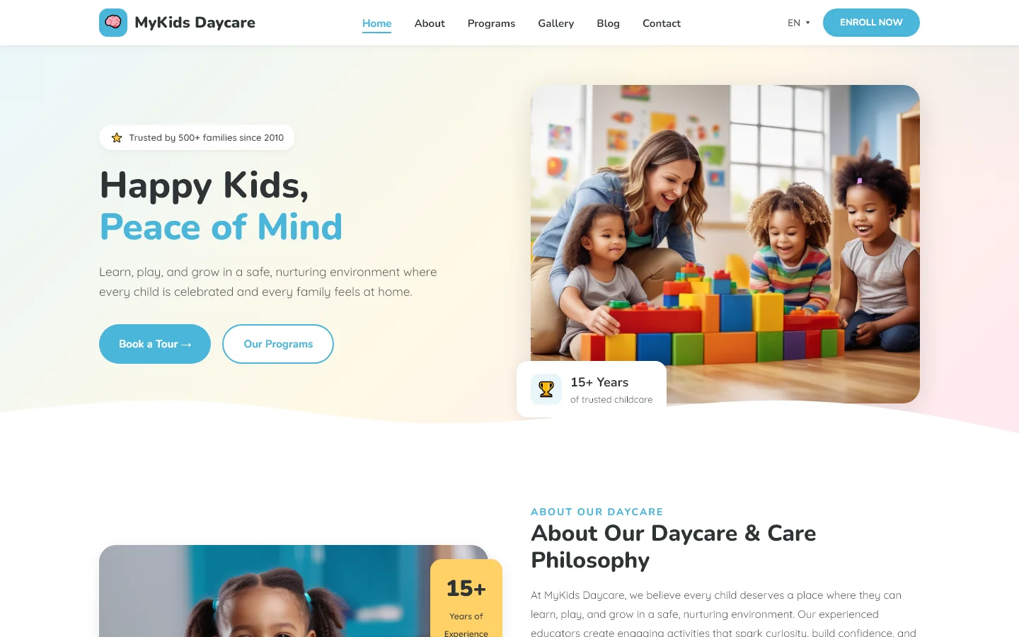 MyKids Daycare: Nurturing Young Minds | एजुकेशन और किड्स — Free Education & Kids Website Template | HTML5 Tailwind CSS