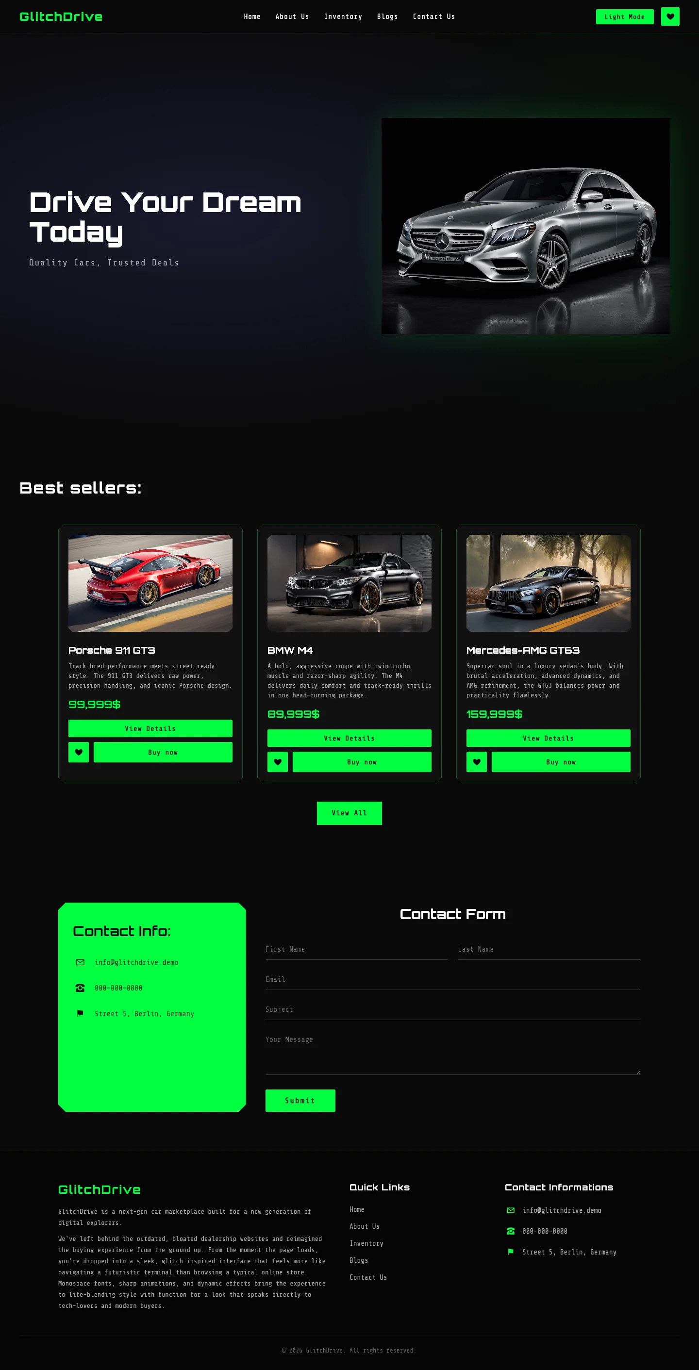 GlitchDrive | Automotive — Free HTML5 Tailwind CSS Website Template Preview