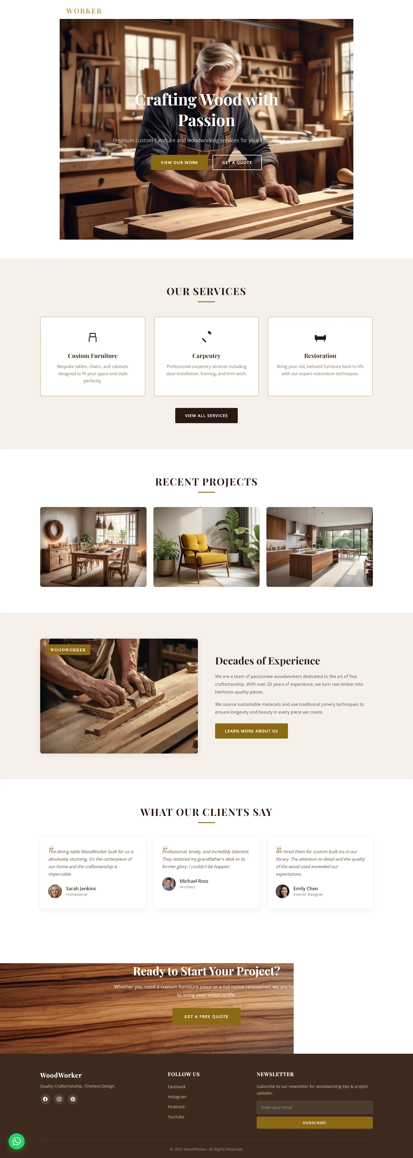 WoodWorker - Woodworking | Home Services — Free HTML5 Tailwind CSS Website Template Preview