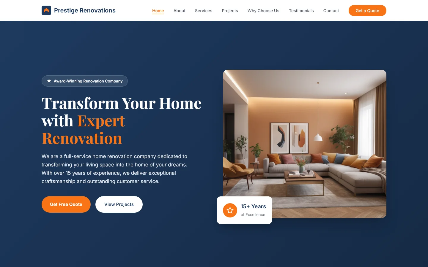 Prestige Renovations - Transform Your Home with Expert Renovation | Real Estate & Construction — Free Real Estate & Construction Website Template | HTML5 Tailwind CSS